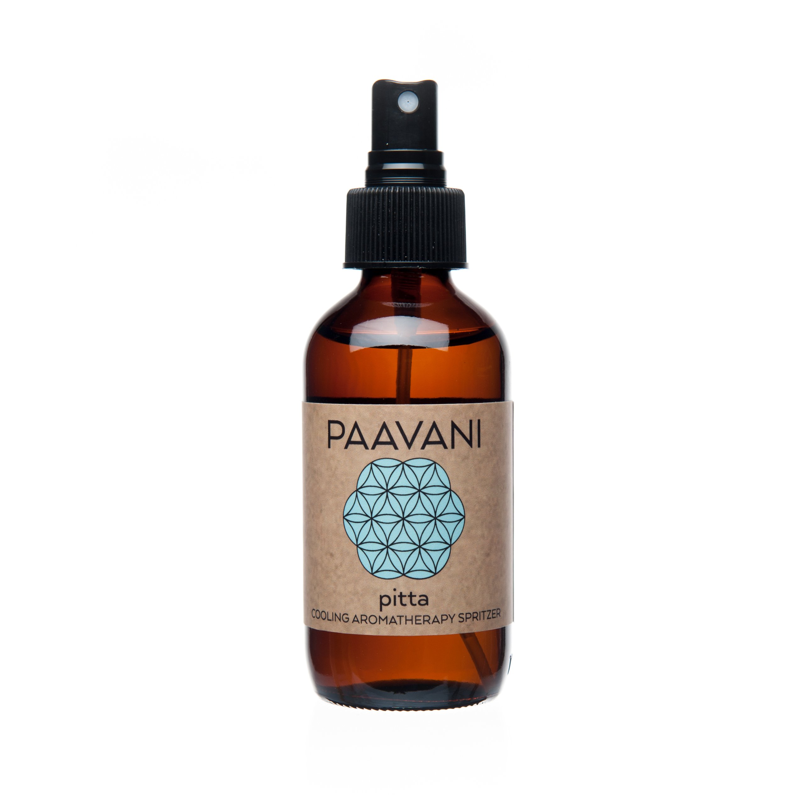 Pitta Spritzer bottle with a calming design, featuring natural ingredients like sandalwood and rosewater, ideal for soothing pitta imbalances.