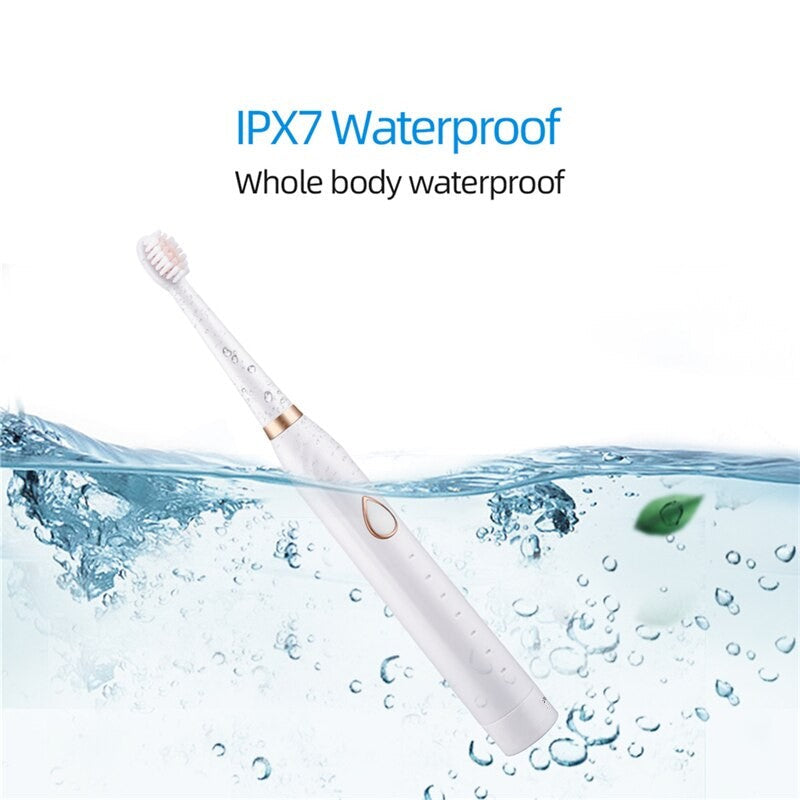 Portable 3 in 1 Smart Electric Toothbrush with four brush heads and a beauty bar, showcasing its sleek design and multifunctional features.