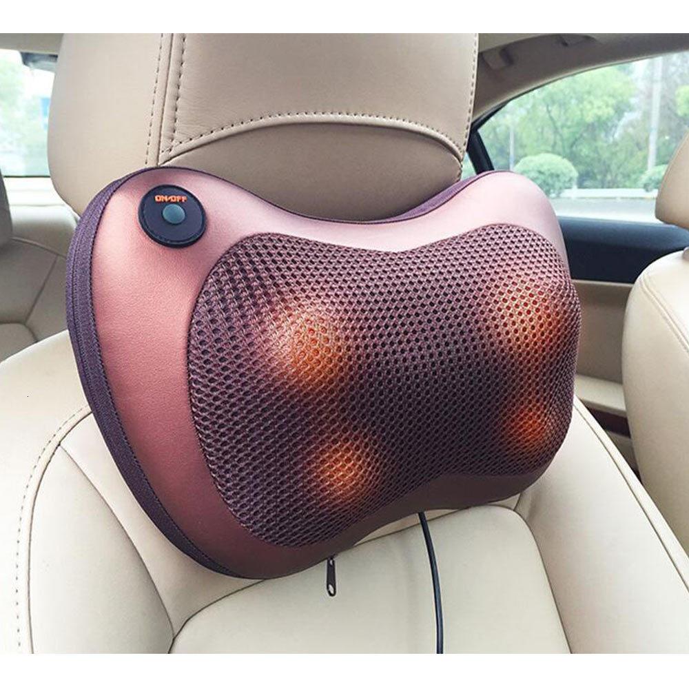 Portable 4 heads massage pillow in black, designed for neck and body relaxation with infrared warming technology.