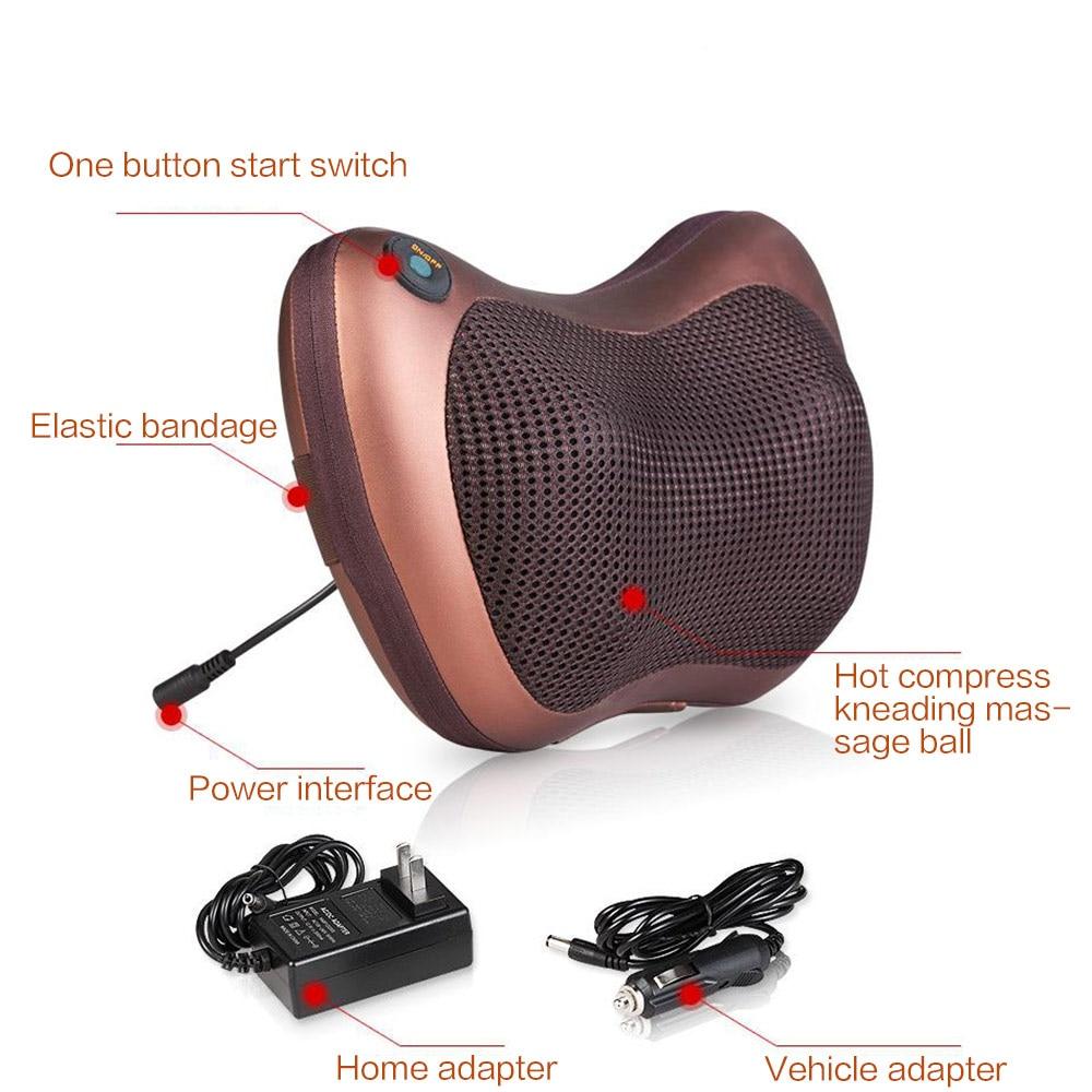 Portable 4 heads massage pillow in black, designed for neck and body relaxation with infrared warming technology.