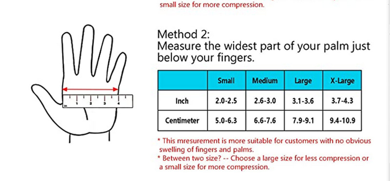 Hand measuring guide with size chart.