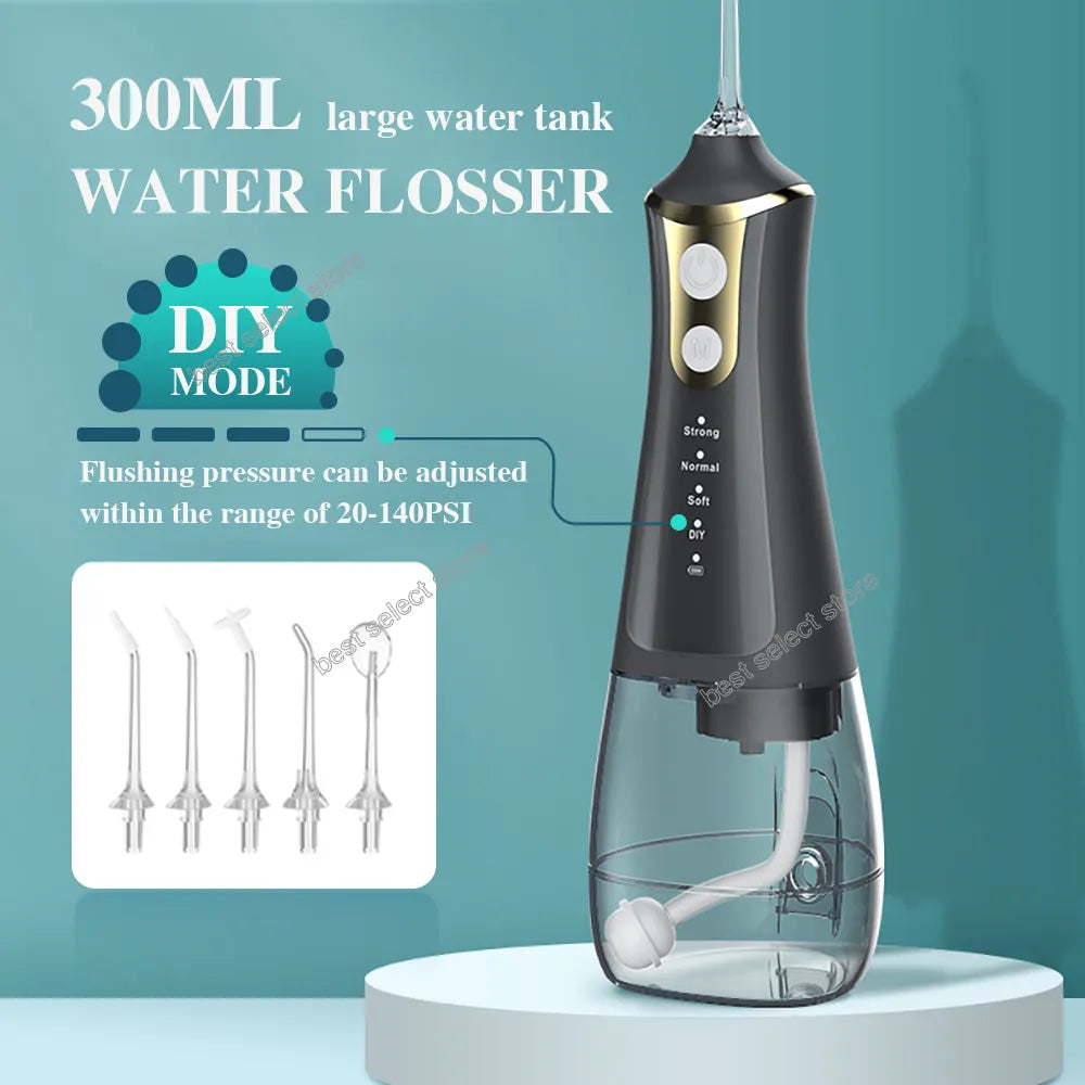 Portable Irrigator Dental Floss with five jets and Type-C charging cable, designed for effective oral hygiene.