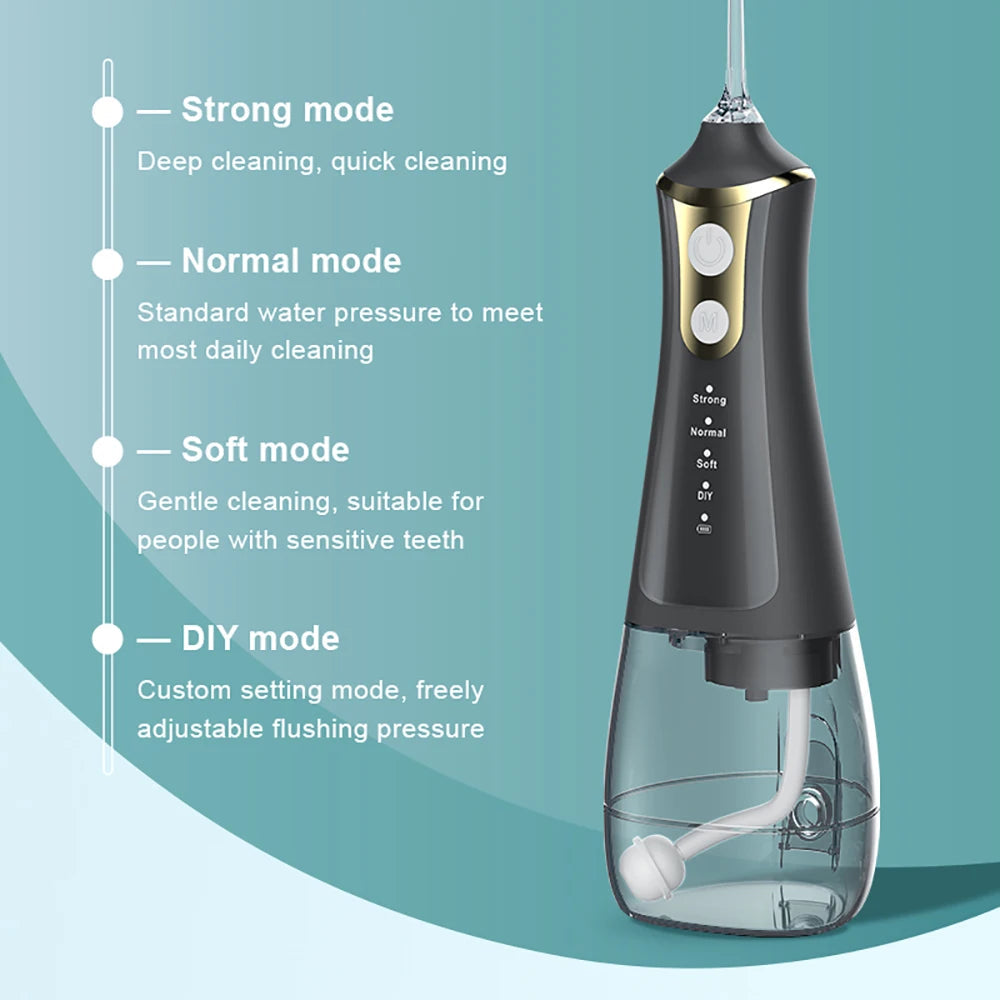 Portable Irrigator Dental Floss with five jets and Type-C charging cable, designed for effective oral hygiene.