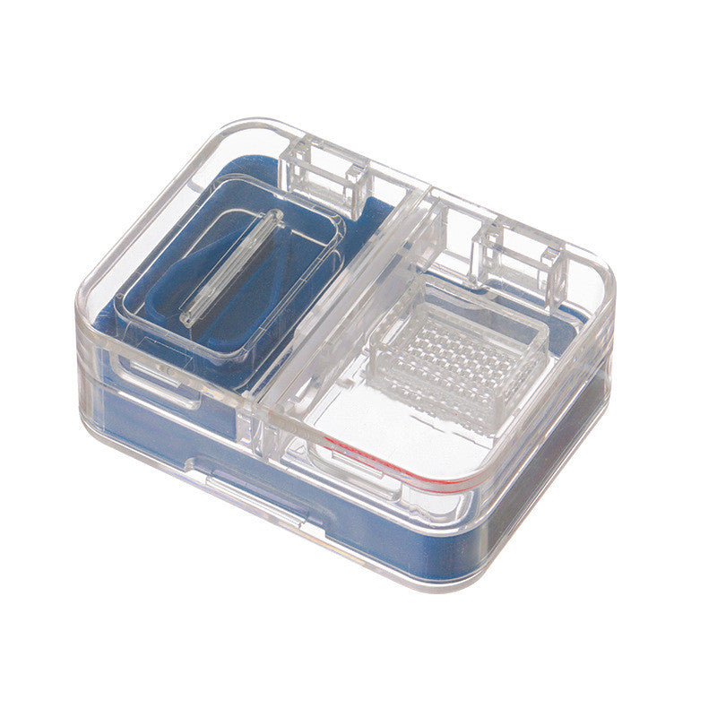 Portable Mini Packing Medicine Storage Box in red, showcasing its compact design and multifunctional features for cutting and grinding tablets.