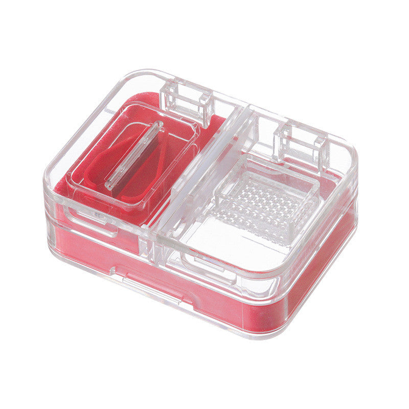 Portable Mini Packing Medicine Storage Box in red, showcasing its compact design and multifunctional features for cutting and grinding tablets.