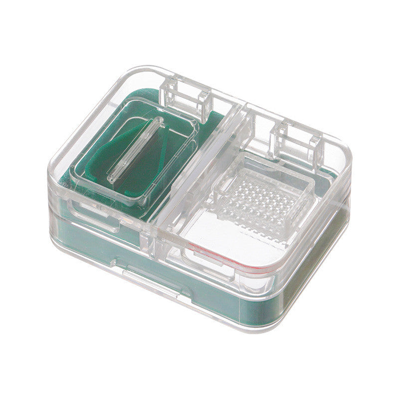 Portable Mini Packing Medicine Storage Box in red, showcasing its compact design and multifunctional features for cutting and grinding tablets.