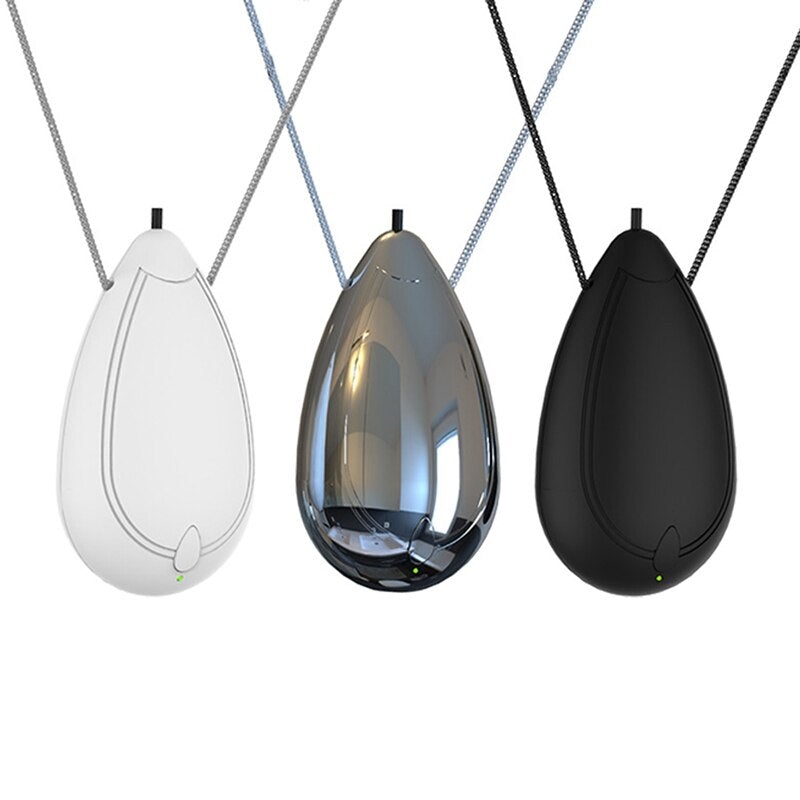 Portable USB Personal Travel Size Air Purifier Necklace in black, designed for on-the-go air purification with a stylish chain.