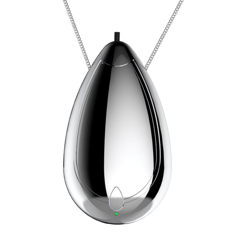 Portable USB Personal Travel Size Air Purifier Necklace in black, designed for on-the-go air purification with a stylish chain.