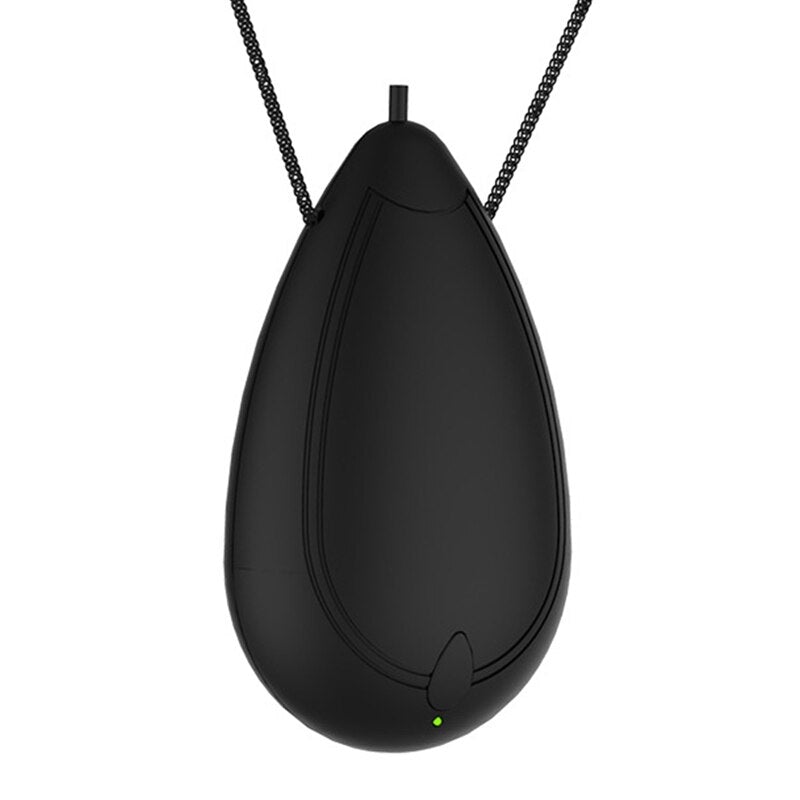 Portable USB Personal Travel Size Air Purifier Necklace in black, designed for on-the-go air purification with a stylish chain.