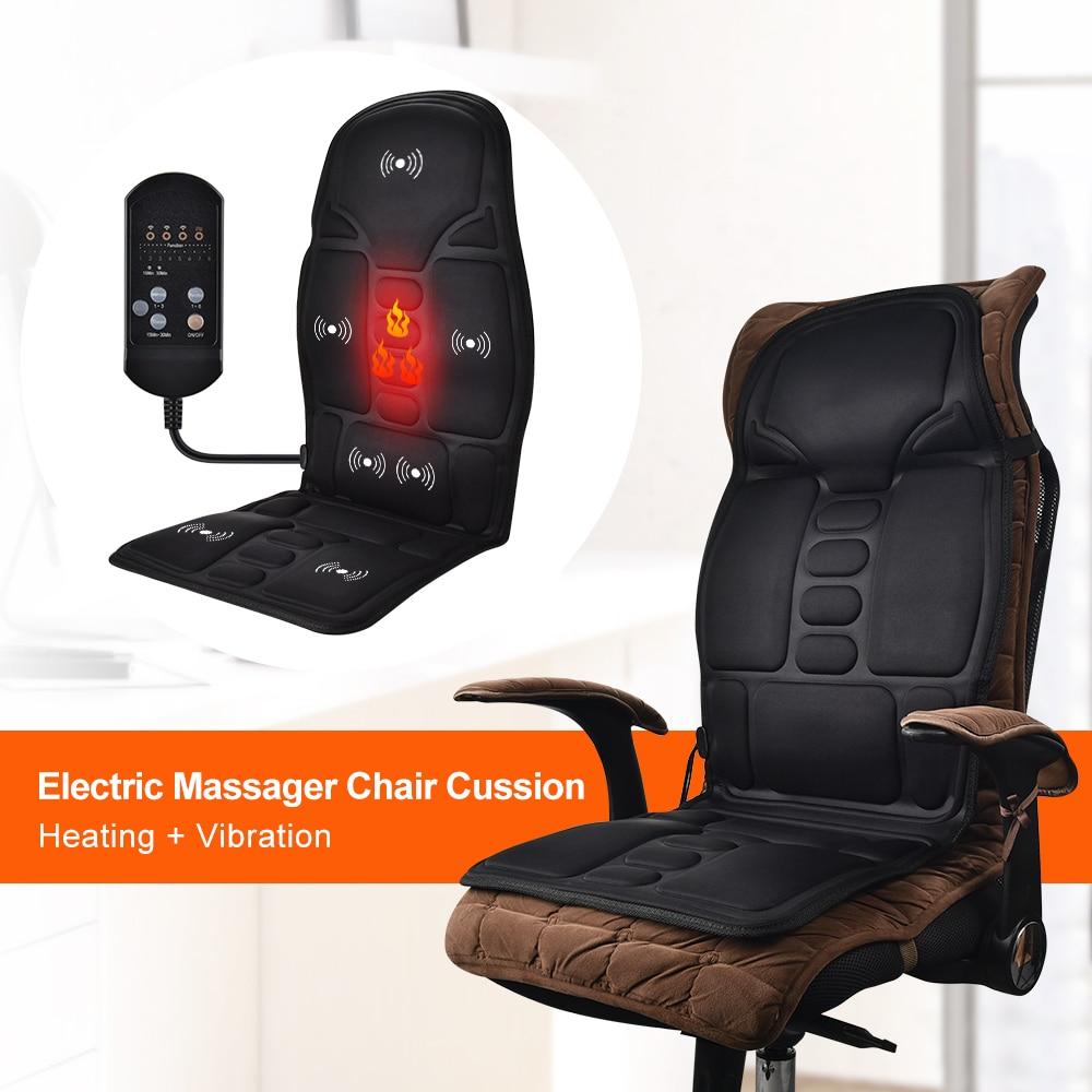 Portable Vibrating Heat Therapy Massage Cushion Mattress in black, designed for soothing vibration and heat therapy, featuring a user-friendly controller.