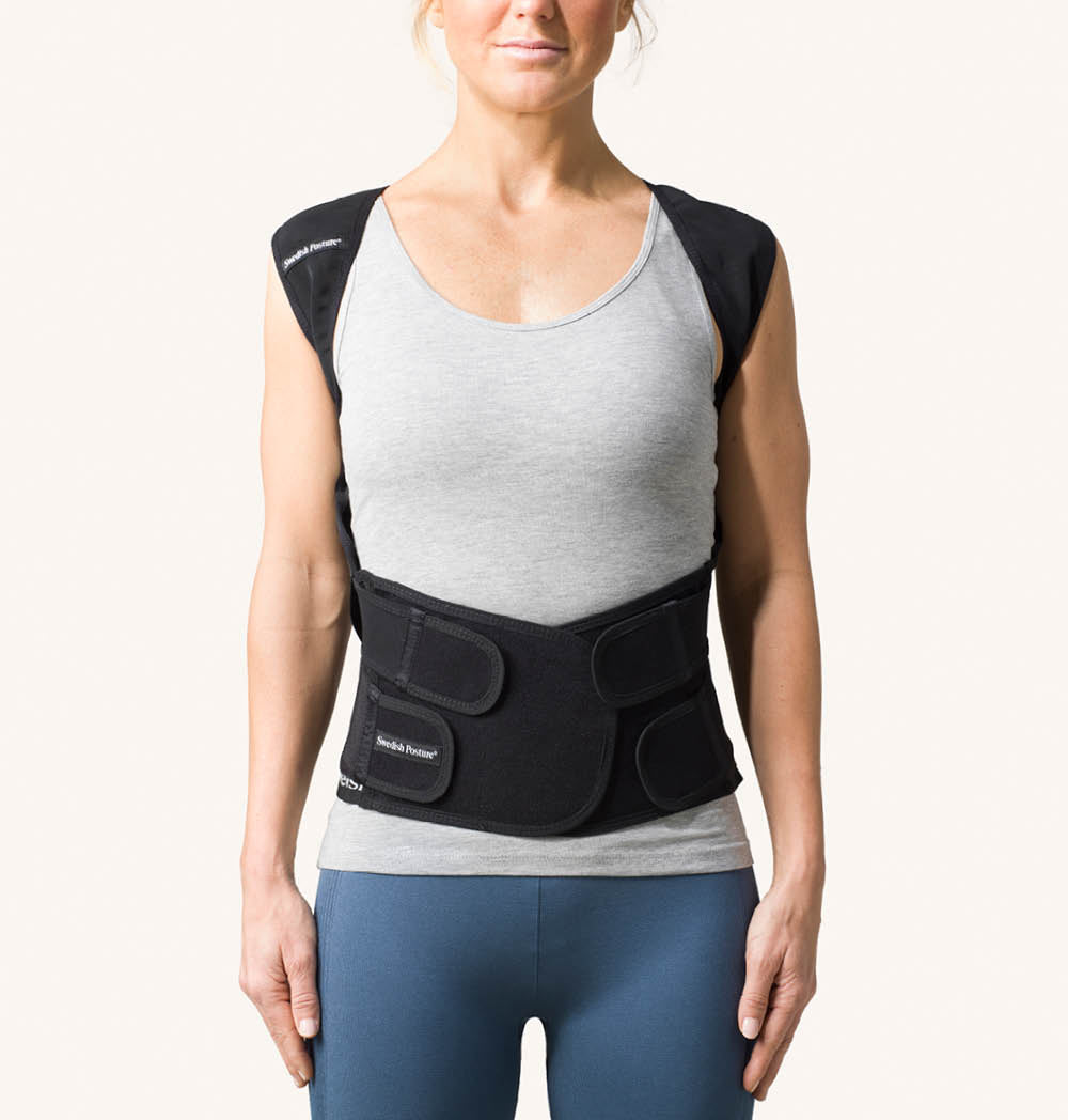 Position Posture Vest designed for back support and posture correction, featuring adjustable straps and an elongated fit for lumbar support.