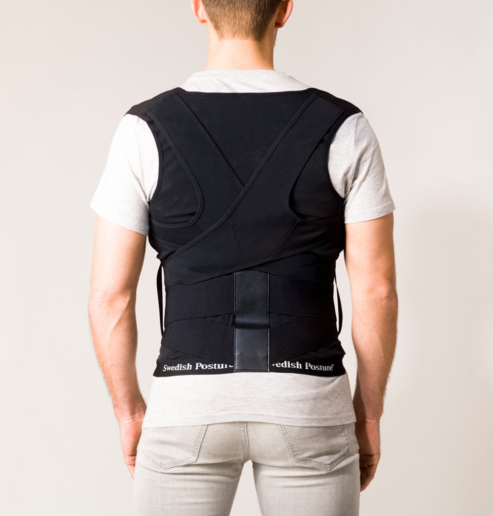 Position Posture Vest designed for back support and posture correction, featuring adjustable straps and an elongated fit for lumbar support.