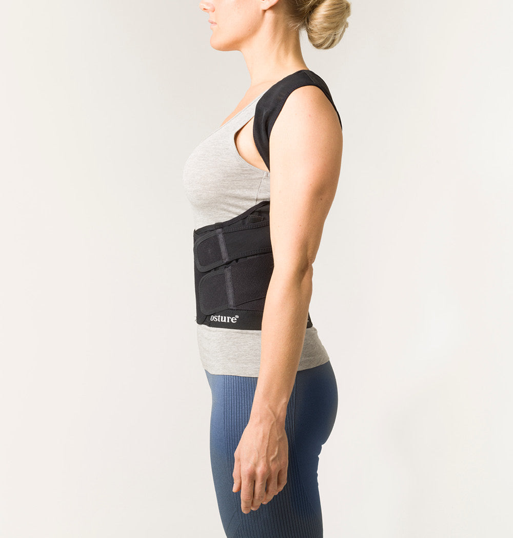 Position Posture Vest designed for back support and posture correction, featuring adjustable straps and an elongated fit for lumbar support.