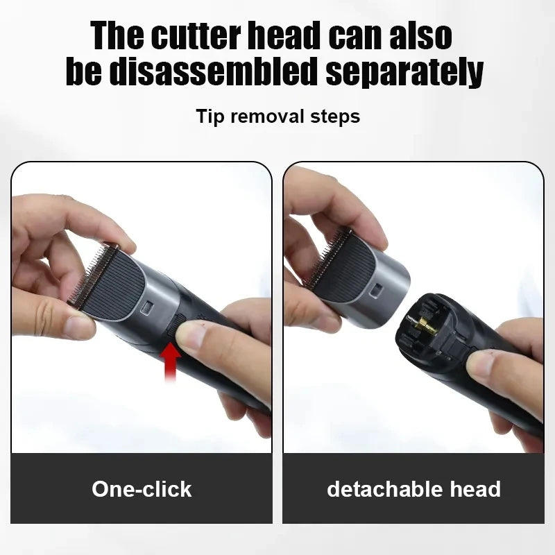 Professional high power hair cutting machine and nose hair trimmer set with USB charging and adjustable blades.