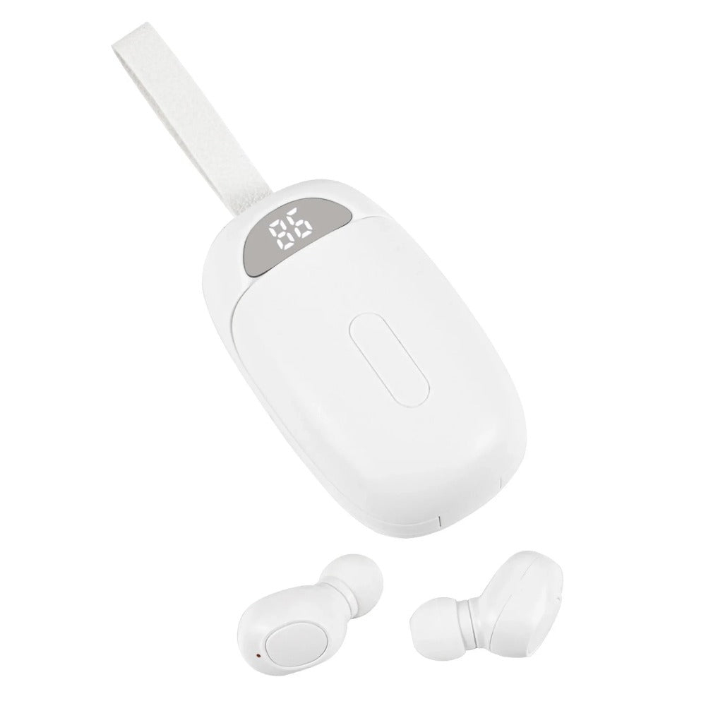 Rechargeable hearing aid designed for elderly users, featuring a compact and stylish earbud shape with a portable charging box.