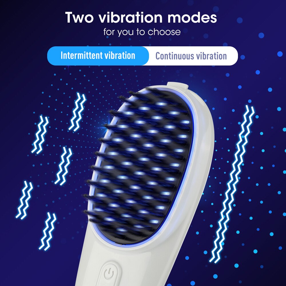 Red Blue Light Electric Massage Comb designed for scalp and hair care, featuring a sleek white design and detachable comb teeth.