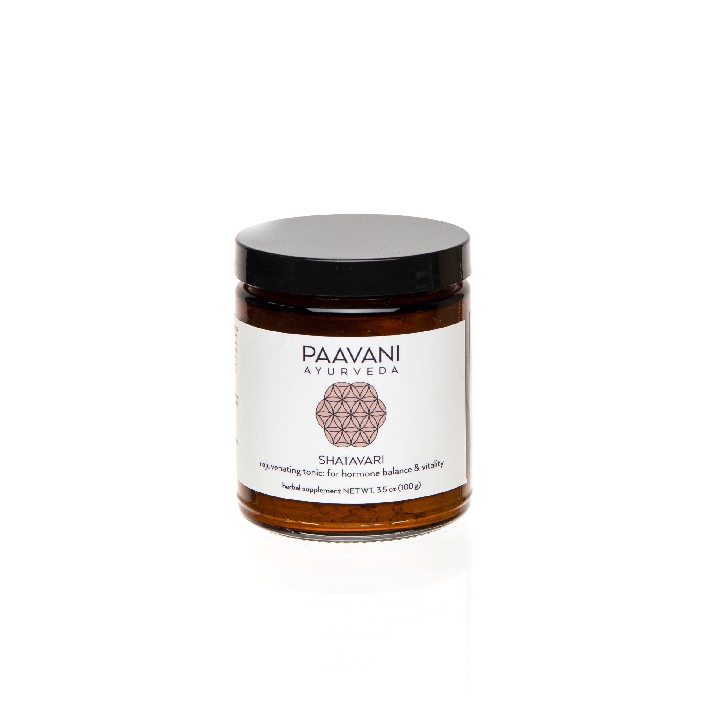 A 9 oz glass jar of Shatavari herbal supplement, showcasing its earthy color and texture, symbolizing its Ayurvedic roots and health benefits.