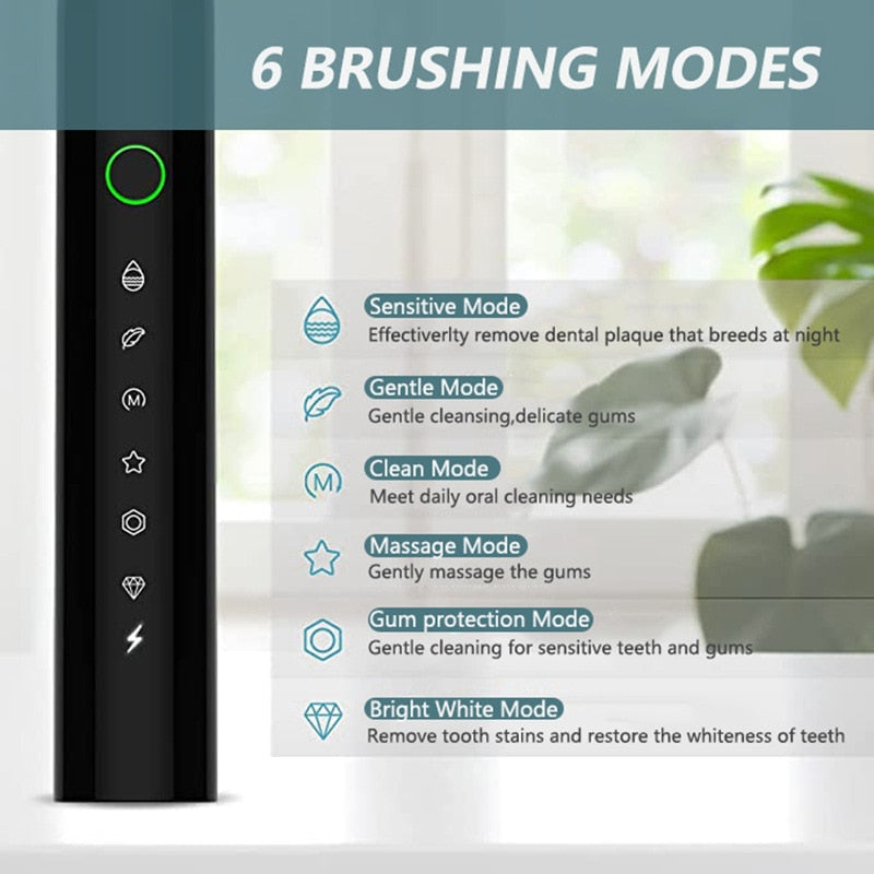 Smart Electric Sonic Toothbrush with USB charging, featuring multiple modes and DuPont bristles for effective cleaning.