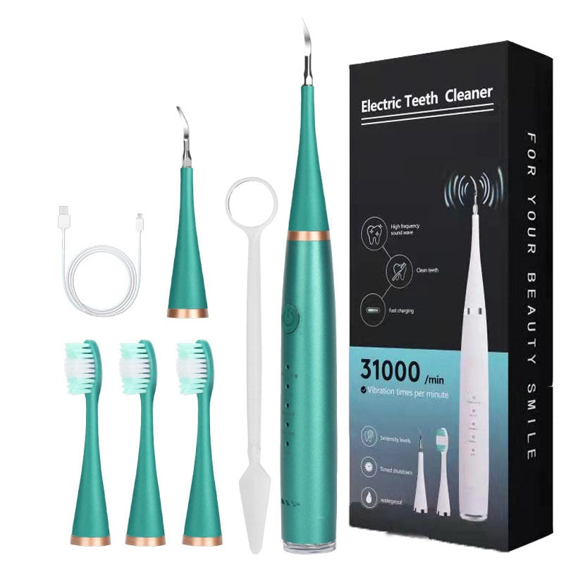 Smart Sonic Dental Scaler Electric Toothbrush with USB charging, featuring multiple heads and waterproof design for effective dental care.