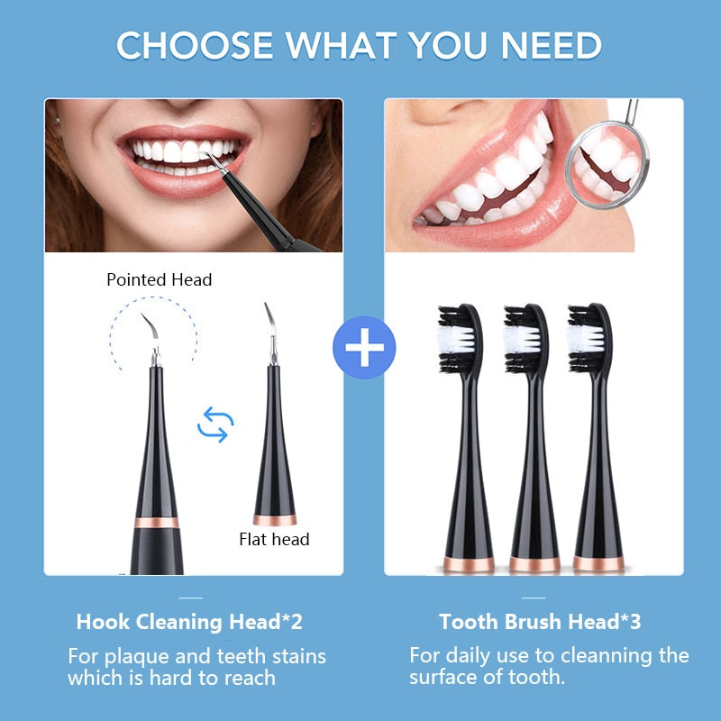 Smart Sonic Dental Scaler Electric Toothbrush with USB charging, featuring multiple heads and waterproof design for effective dental care.