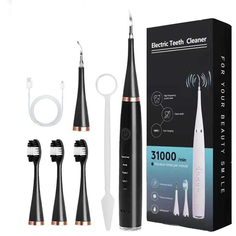 Smart Sonic Dental Scaler Electric Toothbrush with USB charging, featuring multiple heads and waterproof design for effective dental care.