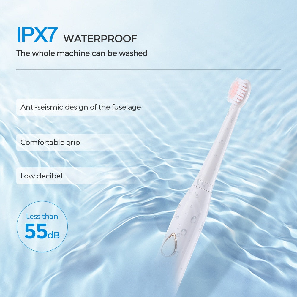 Smart Ultrasonic Electric Toothbrush with multiple modes and accessories, showcasing its sleek design and included facial care tools.