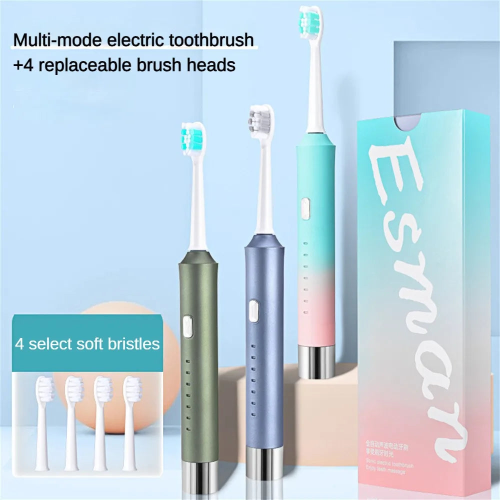 Sonic Toothbrush with soft bristles and gold-plated buttons, showcasing its sleek design and multiple features.