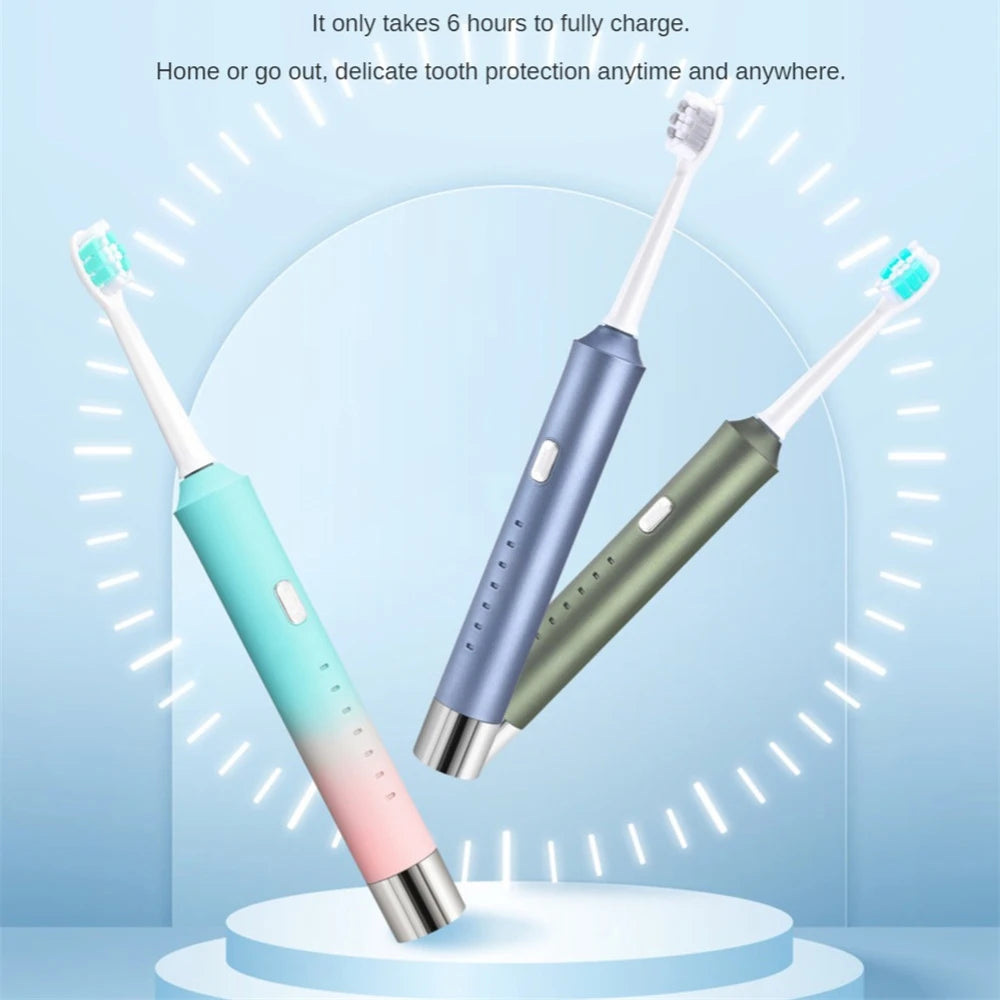 Sonic Toothbrush with soft bristles and gold-plated buttons, showcasing its sleek design and multiple features.