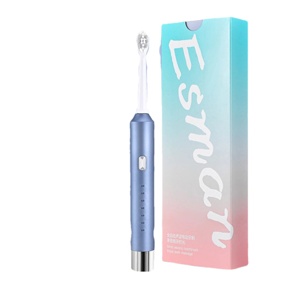 Sonic Toothbrush with soft bristles and gold-plated buttons, showcasing its sleek design and multiple features.