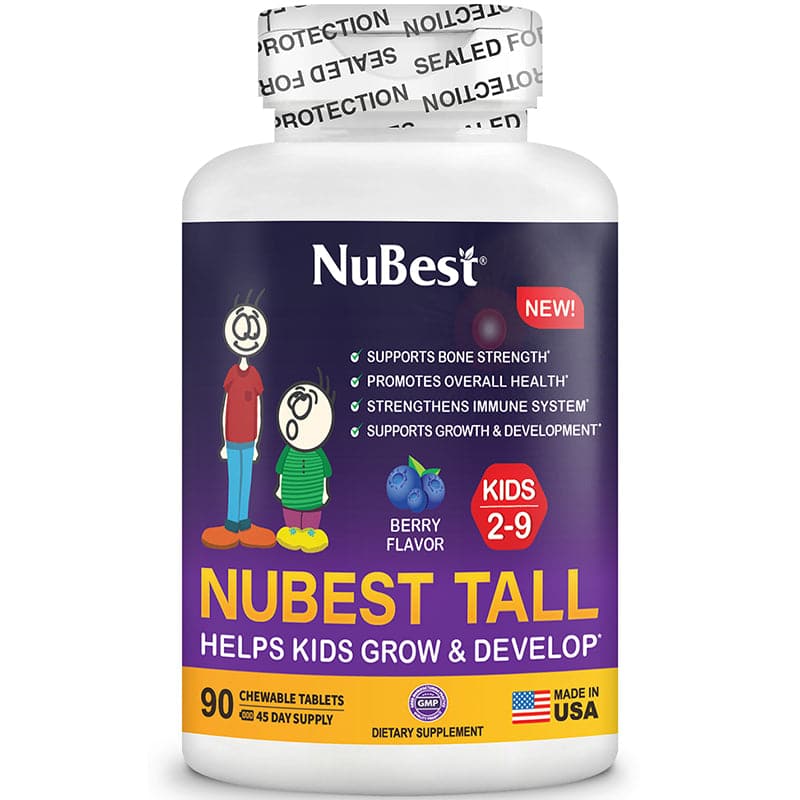 Tall Kids & Pro Duo nutritional products including chewable tablets and chocolate protein powder for children's growth and health.