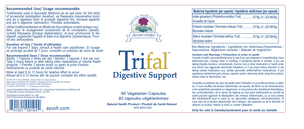 "Trifal Digestive Support Supplement Label"