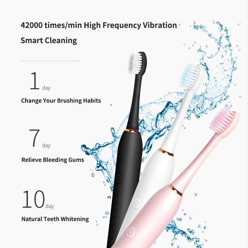 Ultrasonic Electric Toothbrush with USB charging, featuring 6 modes and a sleek design, ideal for adults.