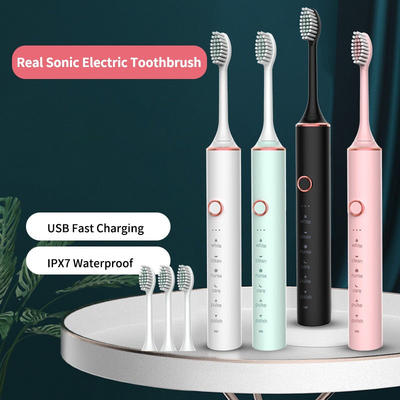 Ultrasonic Sonic Electric Toothbrush for Adults with USB charging, featuring multiple modes and waterproof design.