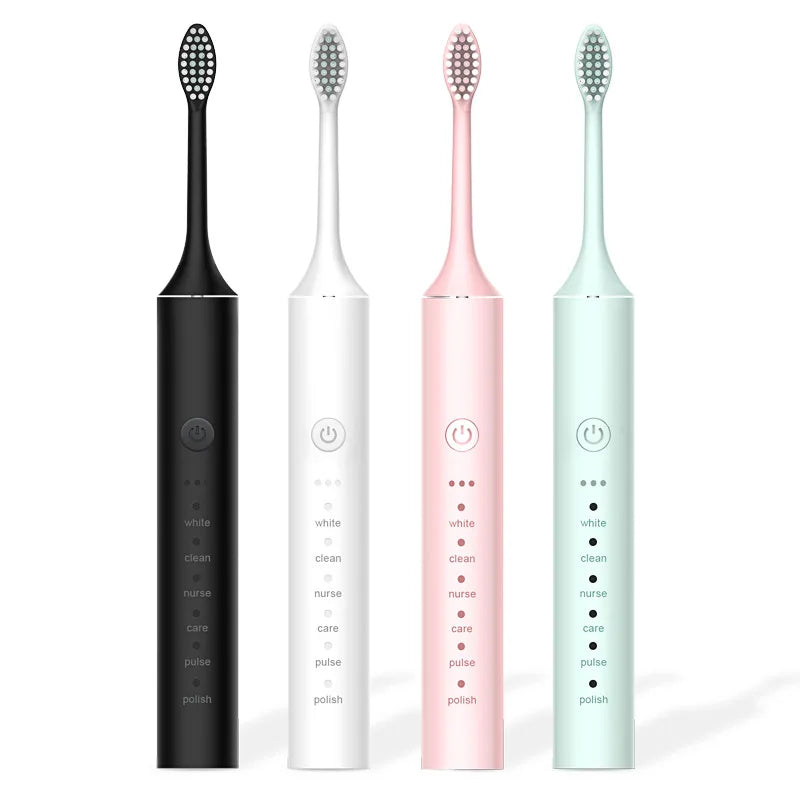 Ultrasonic Sonic Electric Toothbrush with multiple modes and DuPont toothbrush heads, showcasing its sleek design and USB charging capability.