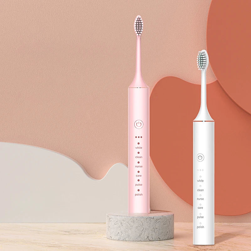 Ultrasonic Sonic Electric Toothbrush with multiple modes and DuPont toothbrush heads, showcasing its sleek design and USB charging capability.