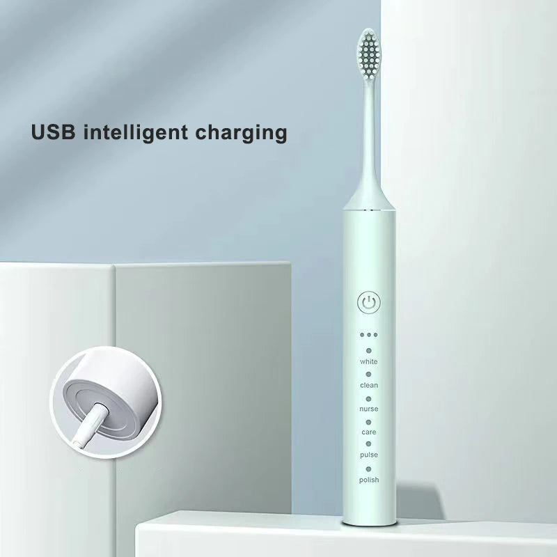 Ultrasonic Sonic Electric Toothbrush with multiple modes and DuPont toothbrush heads, showcasing its sleek design and USB charging capability.