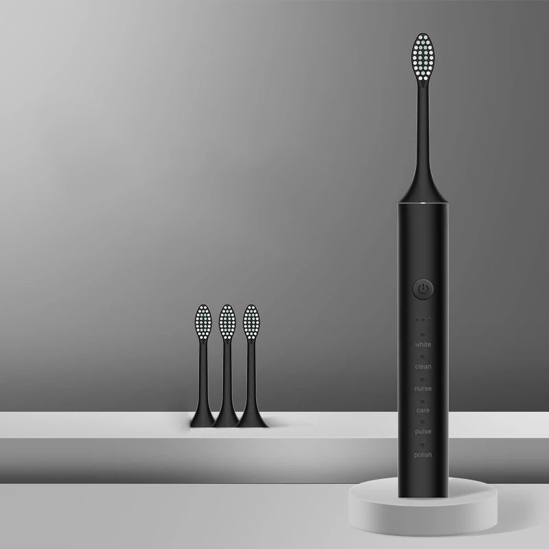 Ultrasonic Sonic Electric Toothbrush with multiple modes and DuPont toothbrush heads, showcasing its sleek design and USB charging capability.