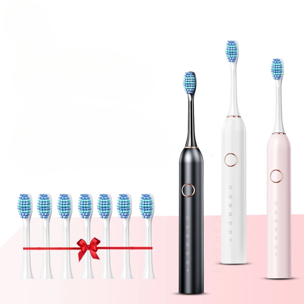 USB Sonic Maglev Electric Toothbrush with DuPont bristles in black, white, and pink colors, showcasing its sleek design and advanced features.