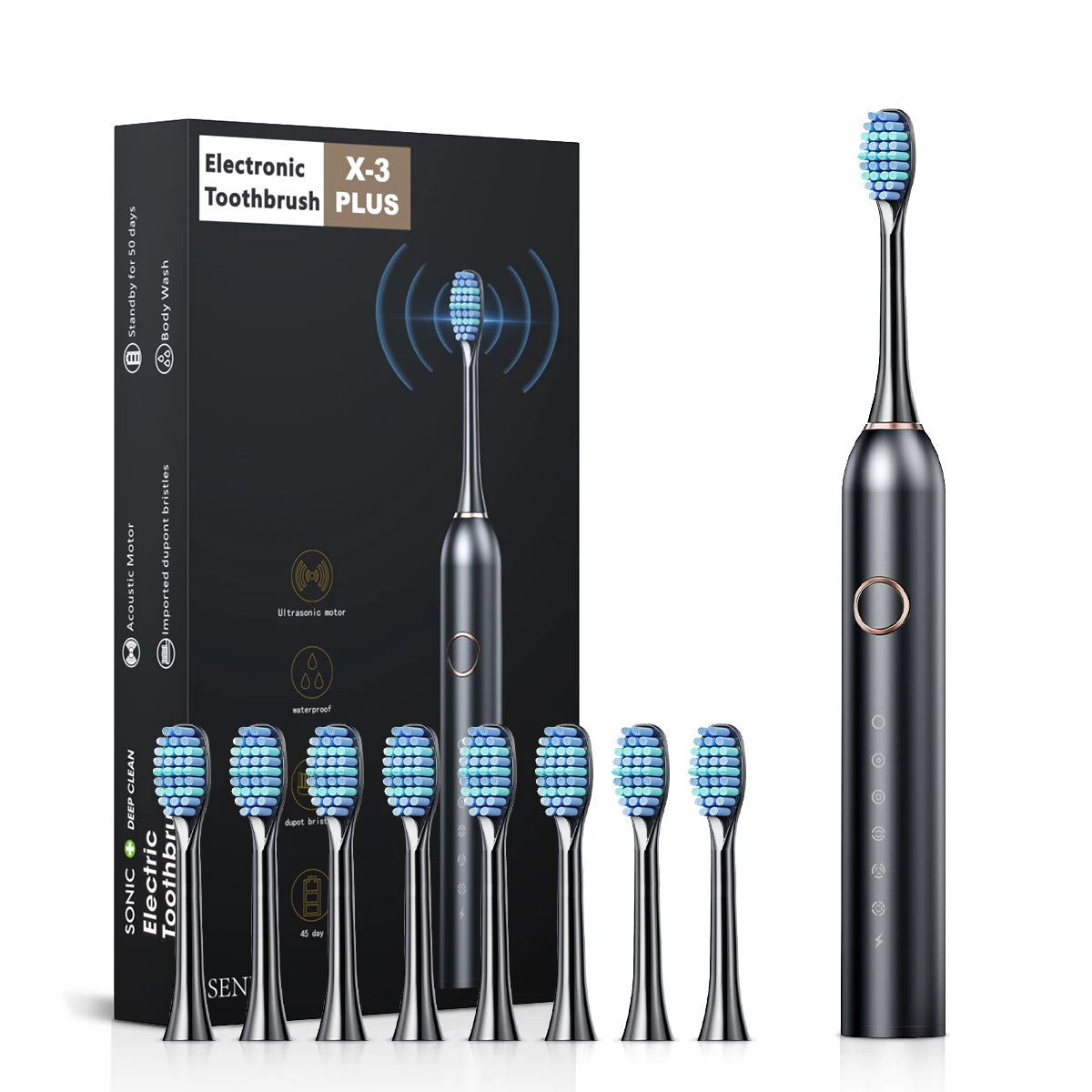 USB Sonic Maglev Electric Toothbrush with DuPont bristles in black, white, and pink colors, showcasing its sleek design and advanced features.