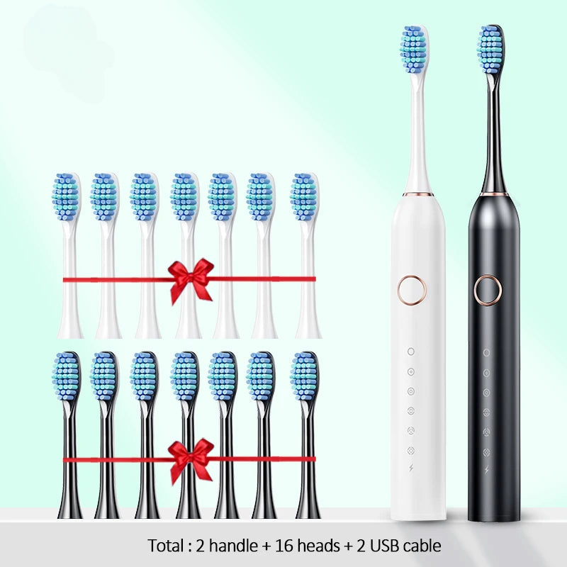 USB Sonic Maglev Electric Toothbrush with DuPont bristles in black, white, and pink colors, showcasing its sleek design and advanced features.