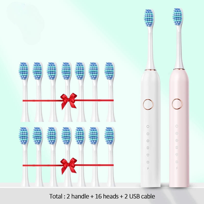 USB Sonic Maglev Electric Toothbrush with DuPont bristles in black, white, and pink colors, showcasing its sleek design and advanced features.