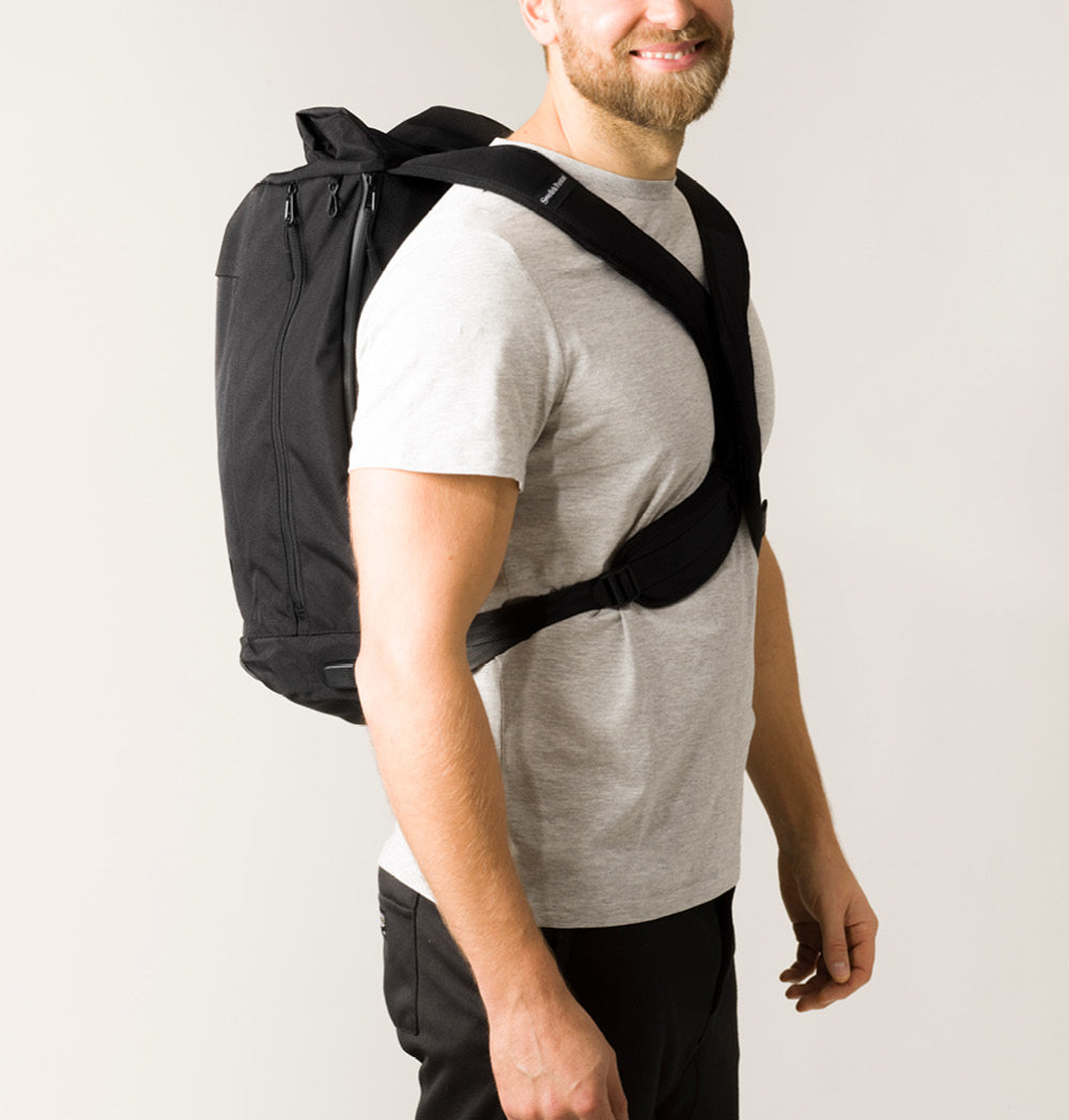 Vertical Ergonomic Backpack showcasing its unique design and features, including the Posture Vertical System and multiple compartments.