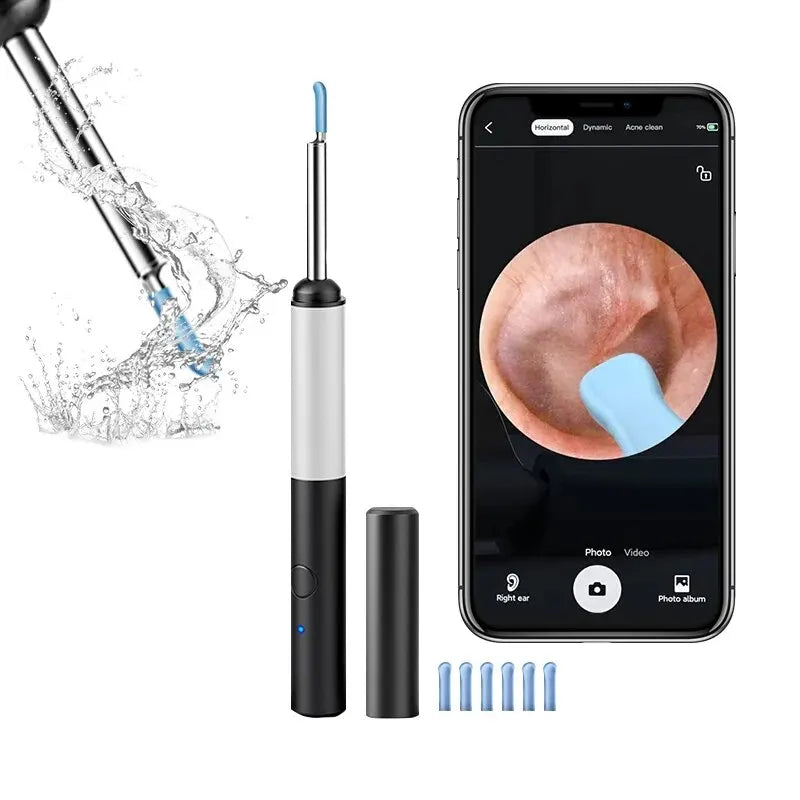 Wireless Otoscope 3.5mm Ultra-Thin WiFi Ear Scope Camera with earwax removal tool and LED lights, designed for safe ear cleaning.