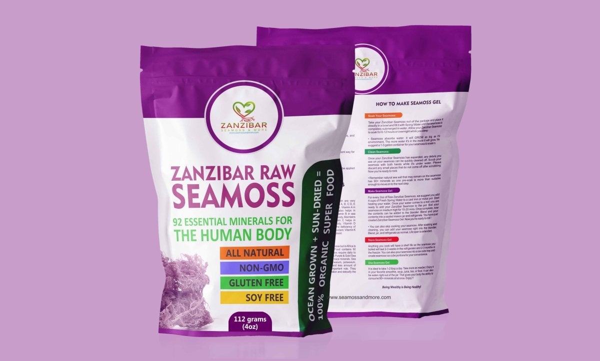 Zanzibar Raw Purple Seamoss Plant, a nutrient-rich superfood from the coast of Africa, displayed in a natural setting.