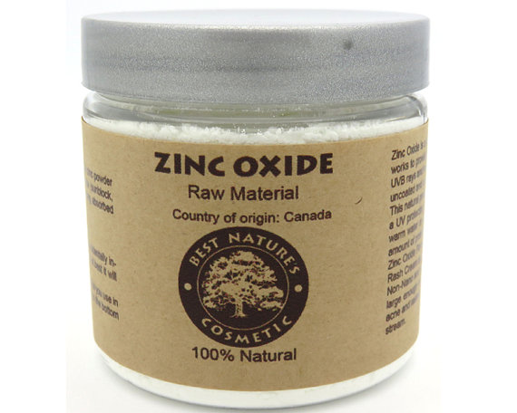 Jar of zinc oxide powder.