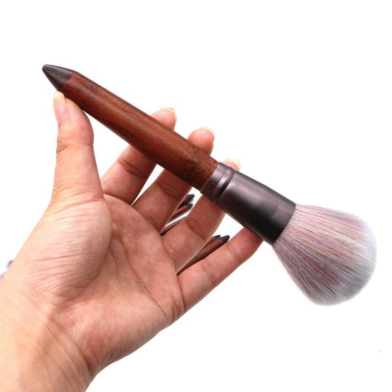 11 Pieces High Quality Makeup Brush Set featuring synthetic hair bristles, matte coffee aluminum ferrules, and natural wood handles.