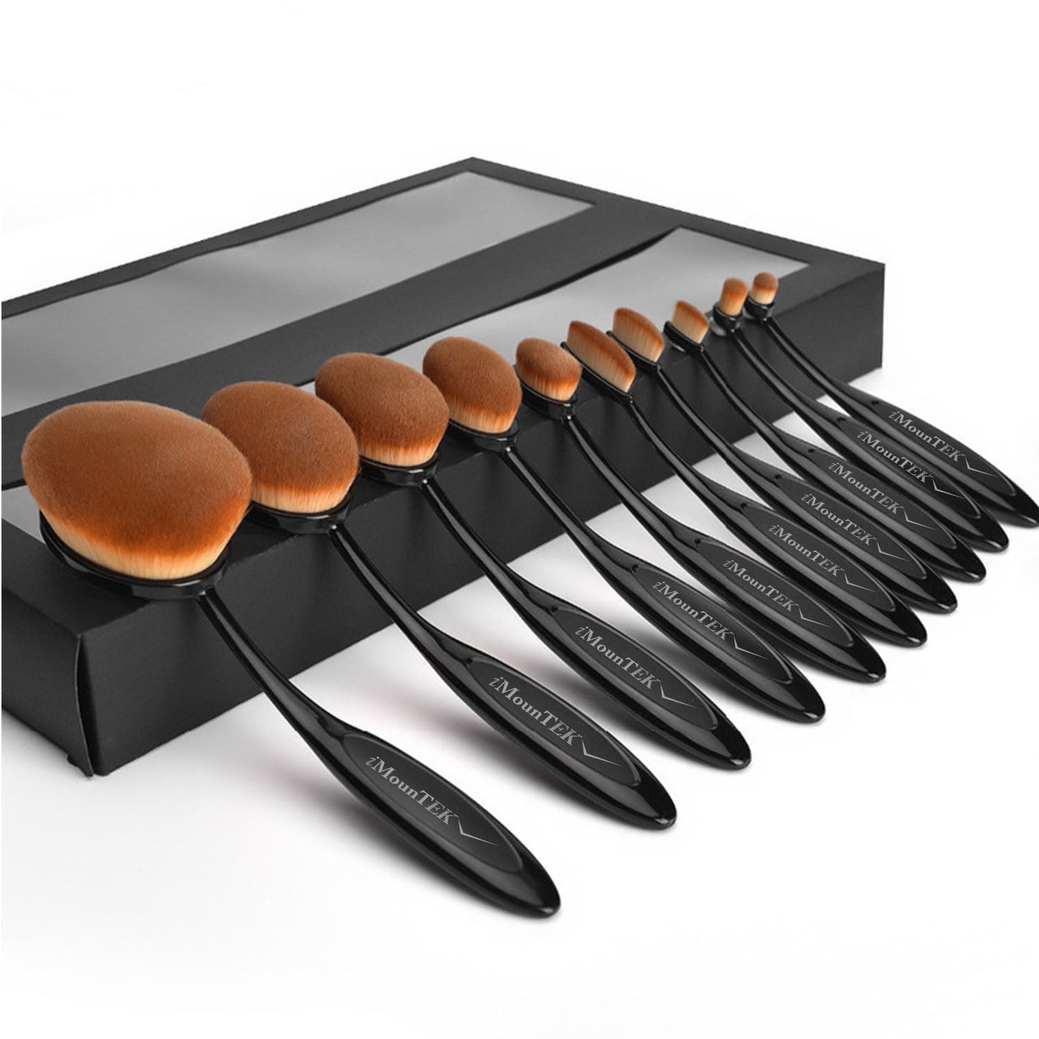 10-PCS Oval-Shaped Makeup Brush Set featuring various brush sizes and shapes for flawless makeup application.