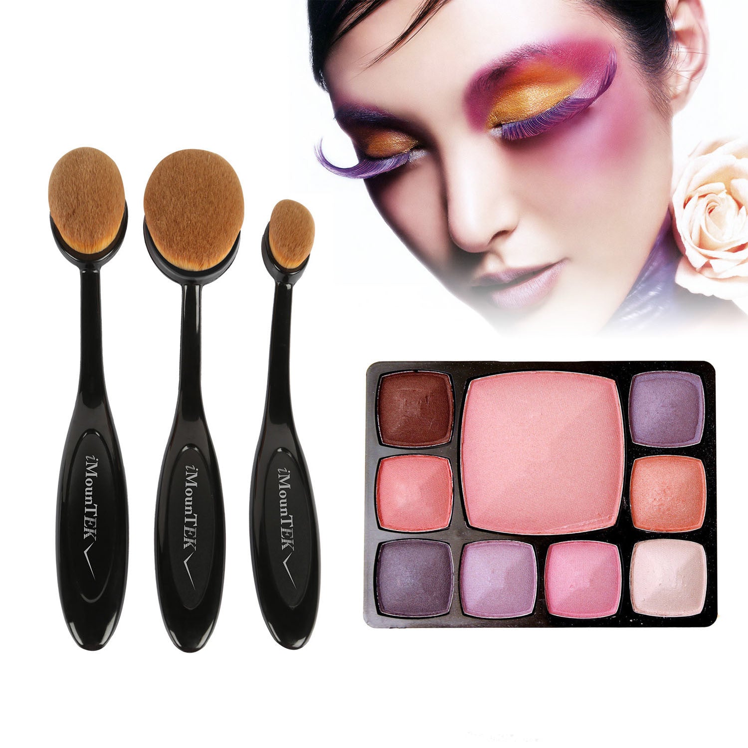 10-PCS Oval-Shaped Makeup Brush Set featuring various brush sizes and shapes for flawless makeup application.