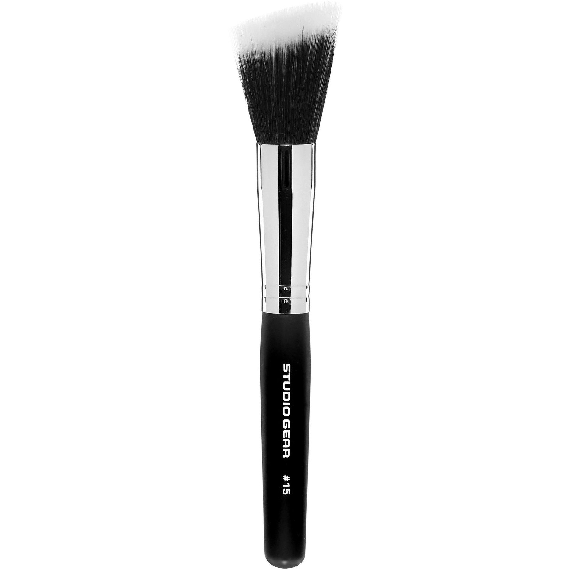 Studio Gear Cosmetics #15 Bronzer/Stippling Brush with soft taklon bristles, designed for bronzer, blush, and foundation application.