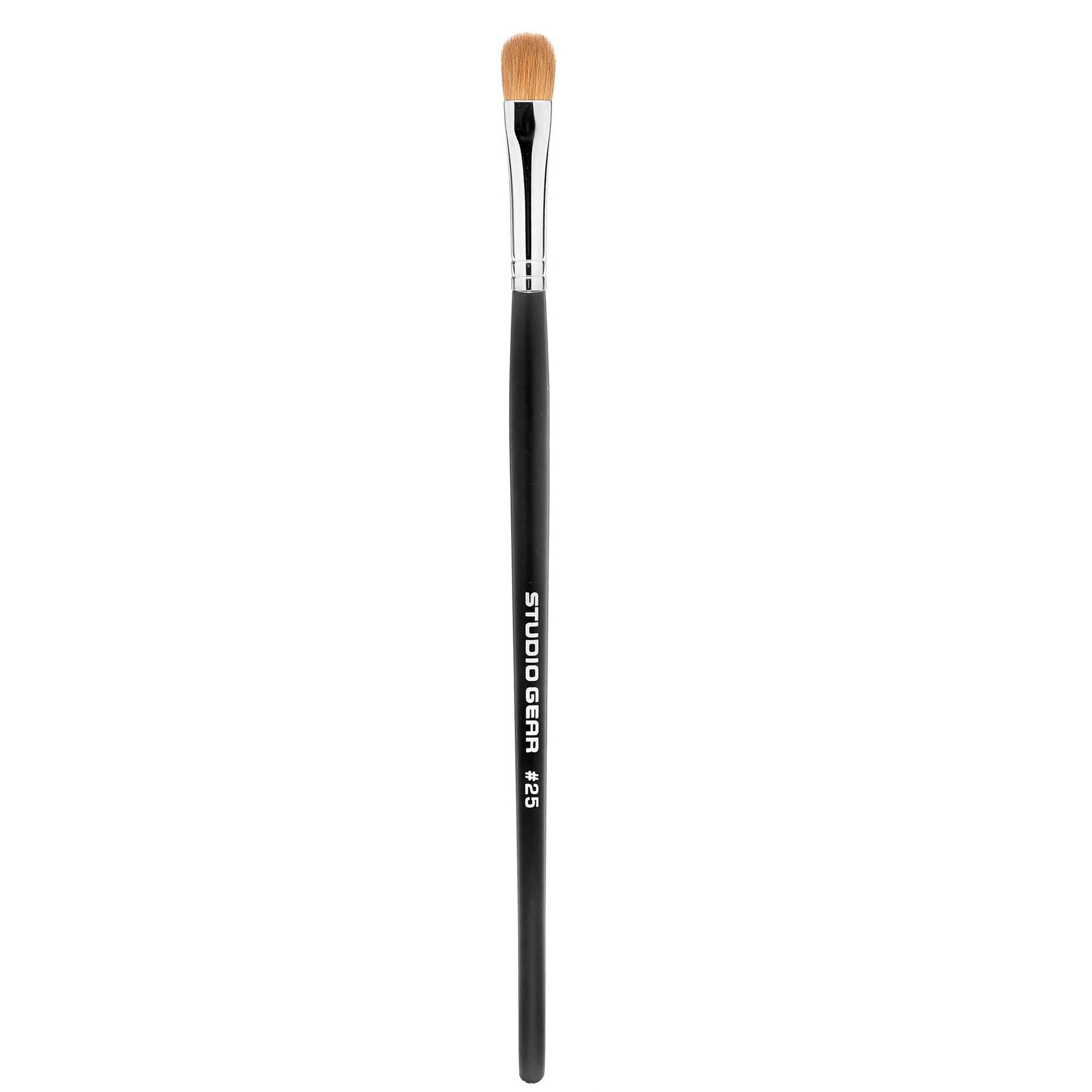 Studio Gear Cosmetics #25 Medium Sable Shader Brush with a flat, rounded tip, featuring natural golden sable bristles for eye makeup application.